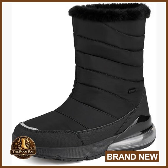 Women's Waterproof Snow Boots Fur Lined Mid Calf Winter Boots Slip On